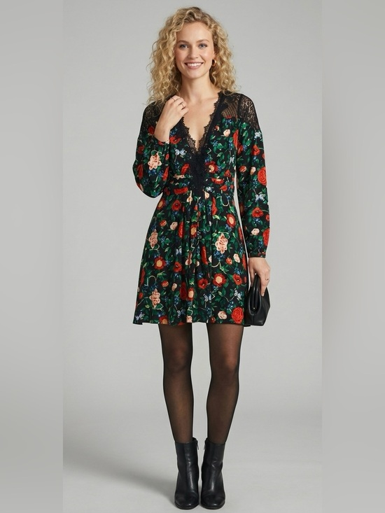 By Anthropologie Dresses & Skirts - Anthropologie Lacy V-Neck Floral Mini Long Sleeve Lace Detail Boho A-Line dress
